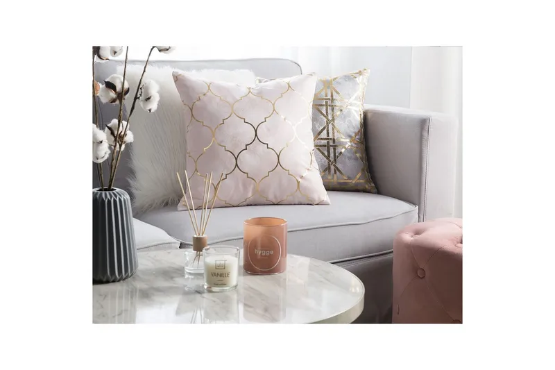 Prydnadskuddar Alyssum set om 2 Rosa/guld, Polyester - Rosa/guld, Polyester - Textil & mattor - Filtar, kuddar & plädar - Utekudde