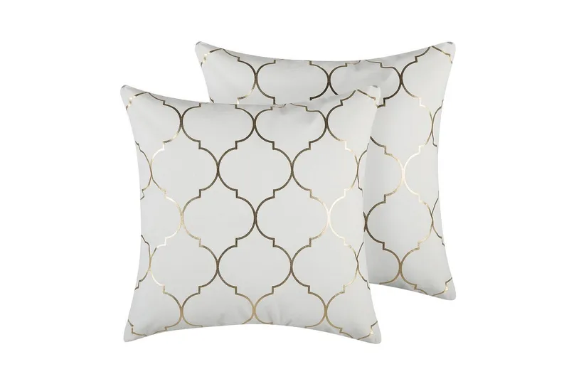 Prydnadskuddar Alyssum set om 2 Vitt/guld, Bomull - Vitt/guld, Bomull - Textil & mattor - Filtar, kuddar & plädar - Utekudde