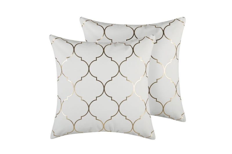 Prydnadskuddar Alyssum set om 2 Vitt/guld, Bomull, Vitt/guld, Bomull