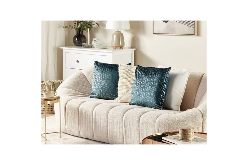 Prydnadskuddar Celosia set om 2 Blå/guld - Blå/guld - Textil & mattor - Filtar, kuddar & plädar - Utekudde