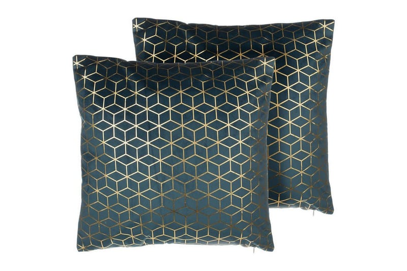 Prydnadskuddar Celosia set om 2 Blå/guld - Blå/guld - Textil & mattor - Filtar, kuddar & plädar - Utekudde
