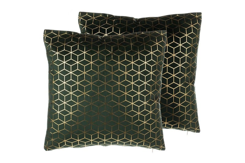 Prydnadskuddar Celosia set om 2 Grön/guld - Grön/guld - Textil & mattor - Filtar, kuddar & plädar - Utekudde