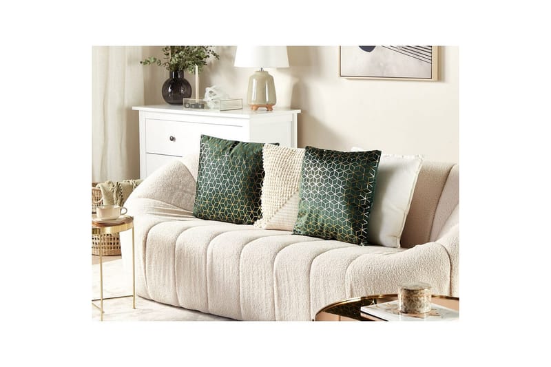 Prydnadskuddar Celosia set om 2 Grön/guld - Grön/guld - Textil & mattor - Filtar, kuddar & plädar - Utekudde