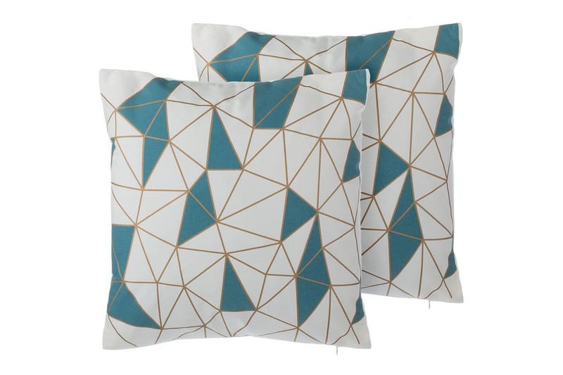 Prydnadskuddar Clarkia set om 2 Vit/Blå/Guld - Vit/Blå/Guld - Textil & mattor - Filtar, kuddar & plädar - Utekudde