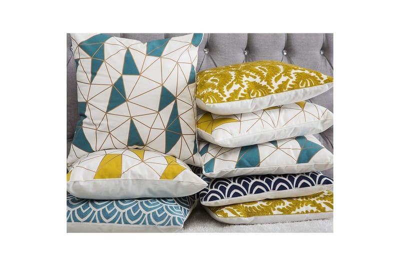 Prydnadskuddar Clarkia set om 2 Vit/Blå/Guld - Vit/Blå/Guld - Textil & mattor - Filtar, kuddar & plädar - Utekudde