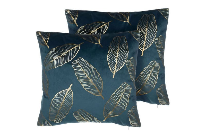 Prydnadskuddar Freesia set om 2 Blå/guld - Blå/guld - Textil & mattor - Filtar, kuddar & plädar - Utekudde