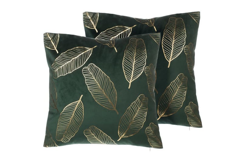 Prydnadskuddar Freesia set om 2 Grön/guld - Grön/guld - Textil & mattor - Filtar, kuddar & plädar - Utekudde