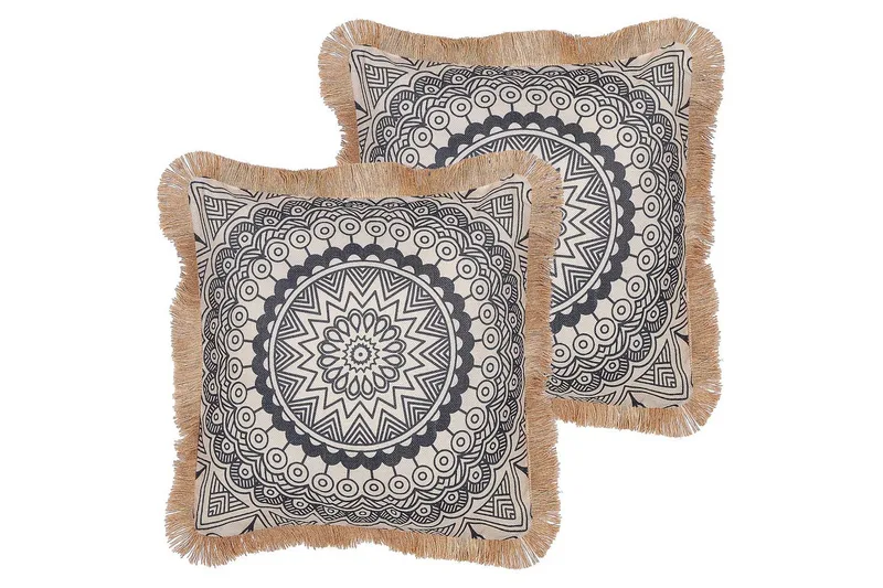 Prydnadskuddar Geranium set om 2 Beige/svart, Beige/svart