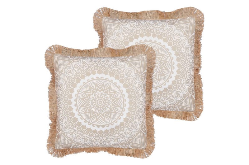 Prydnadskuddar Geranium set om 2 Beige/vit - Beige/vit - Textil & mattor - Filtar, kuddar & plädar - Utekudde