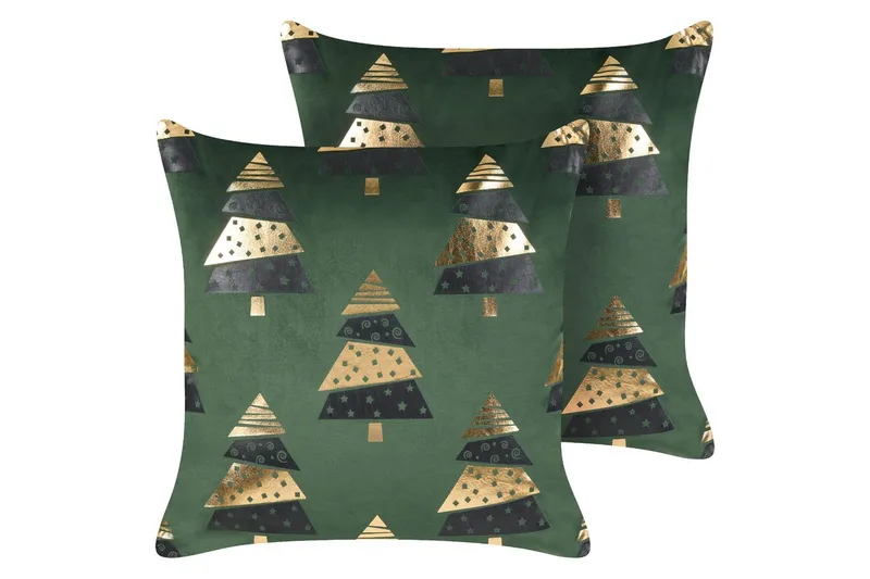 Prydnadskuddar Goldspruce set om 2 Grön/guld/svart, Grön/guld/svart