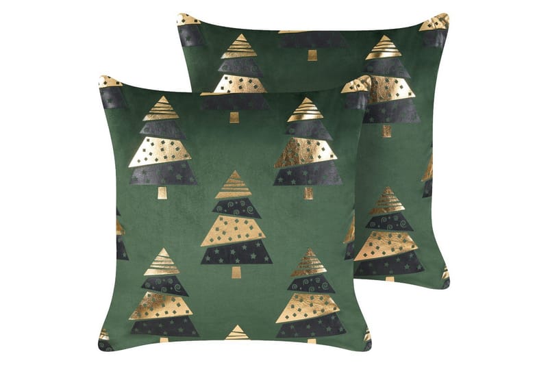Prydnadskuddar Goldspruce set om 2 Grön/guld/svart, Grön/guld/svart