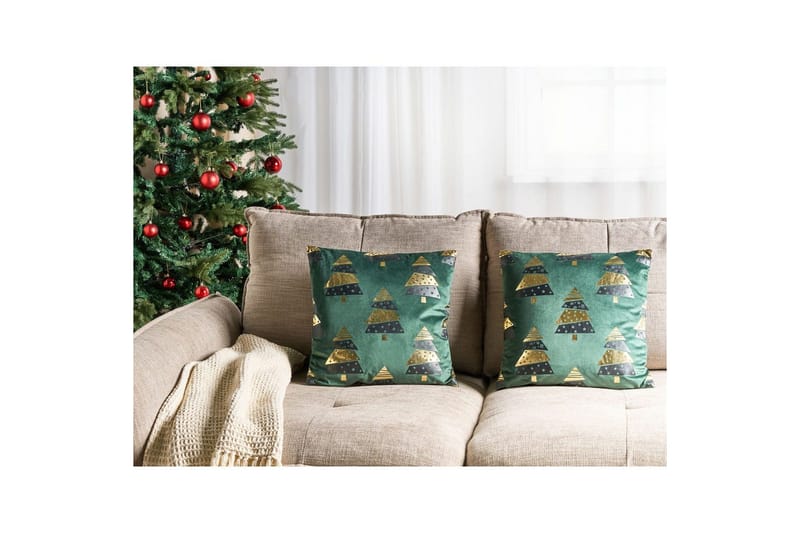 Prydnadskuddar Goldspruce set om 2 Grön/guld/svart - Grön/guld/svart - Textil & mattor - Filtar, kuddar & plädar - Prydnadskudde & kuddfodral