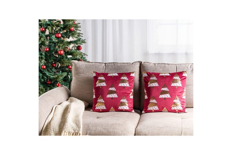 Prydnadskuddar Goldspruce set om 2 Röd/guld/vit - Röd/guld/vit - Textil & mattor - Filtar, kuddar & plädar - Prydnadskudde & kuddfodral