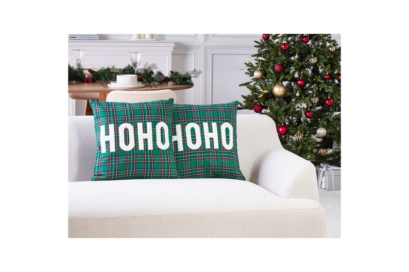 Prydnadskuddar Joycandy set om 2 Grön/Röd/Svart/Vit, Fyrkantig - Grön/Röd/Svart/Vit, Fyrkantig - Textil & mattor - Filtar, kuddar & plädar - Utekudde