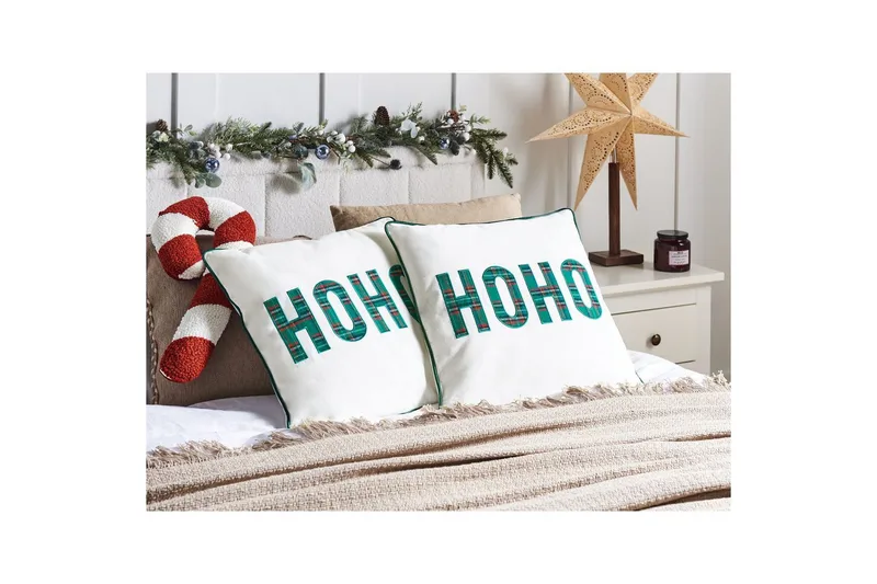 Prydnadskuddar Joycandy set om 2 Vit/Röd/Grön, Fyrkantig - Vit/Röd/Grön, Fyrkantig - Textil & mattor - Filtar, kuddar & plädar - Utekudde