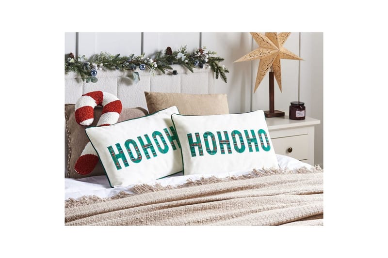 Prydnadskuddar Joycandy set om 2 Vit/Röd/Grön, Rektangulär - Vit/Röd/Grön, Rektangulär - Textil & mattor - Filtar, kuddar & plädar - Utekudde