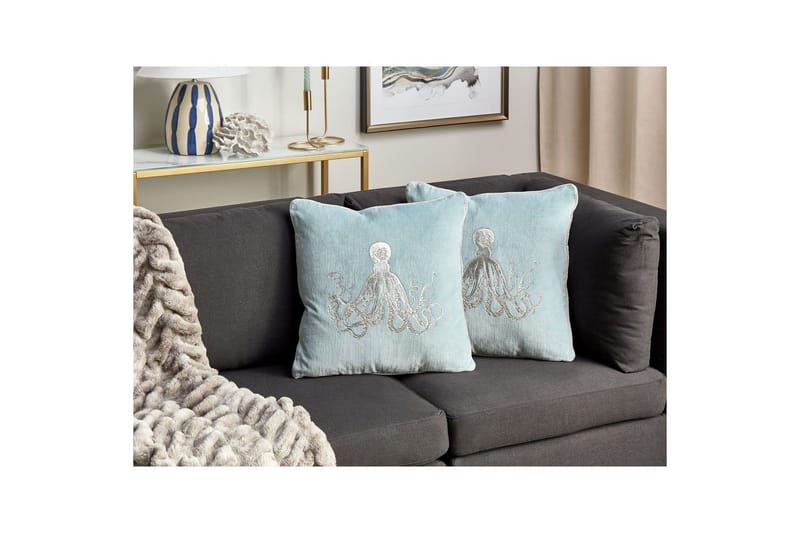 Prydnadskuddar Laminaria set om 2 Blå/Silver - Blå/Silver - Textil & mattor - Filtar, kuddar & plädar - Utekudde