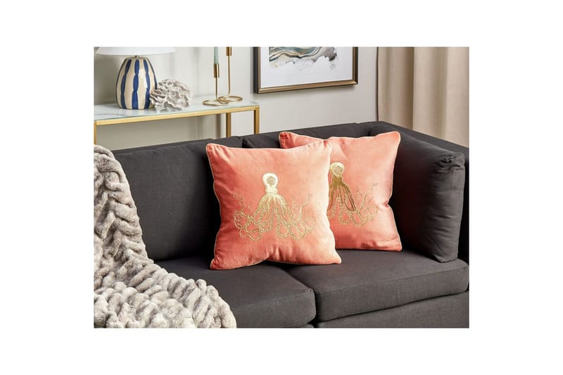 Prydnadskuddar Laminaria set om 2 Rött/guld - Rött/guld - Textil & mattor - Filtar, kuddar & plädar - Utekudde