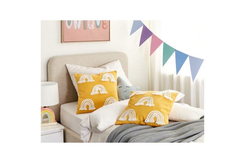 Prydnadskuddar Leea set om 2 Gul/Vit - Gul/Vit - Textil & mattor - Filtar, kuddar & plädar - Utekudde