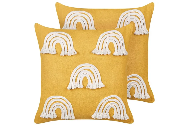 Prydnadskuddar Leea set om 2 Gul/Vit - Gul/Vit - Textil & mattor - Filtar, kuddar & plädar - Utekudde