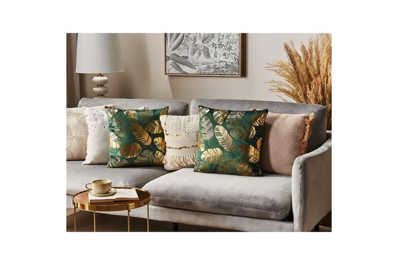 Prydnadskuddar Sunflower set om 2 Grön/guld - Grön/guld - Textil & mattor - Filtar, kuddar & plädar - Utekudde