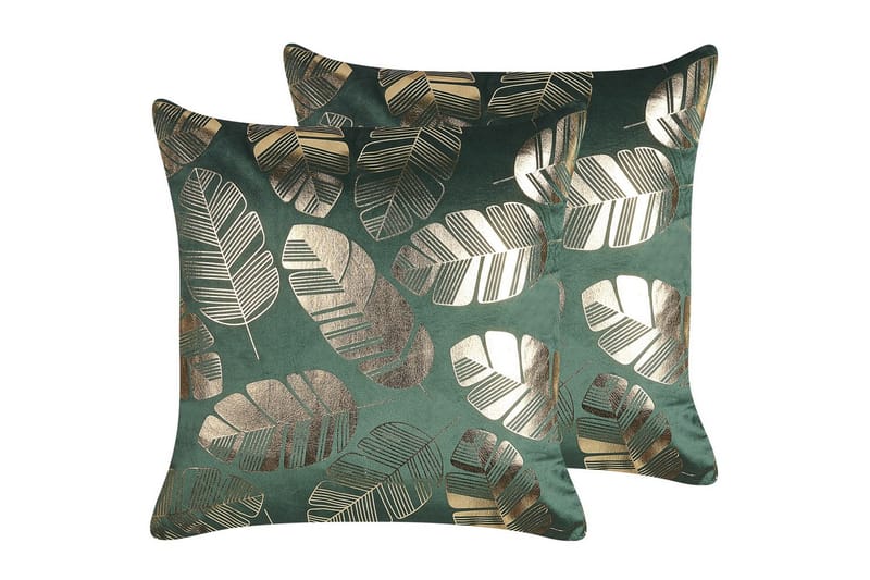 Prydnadskuddar Sunflower set om 2 Grön/guld - Grön/guld - Textil & mattor - Filtar, kuddar & plädar - Utekudde