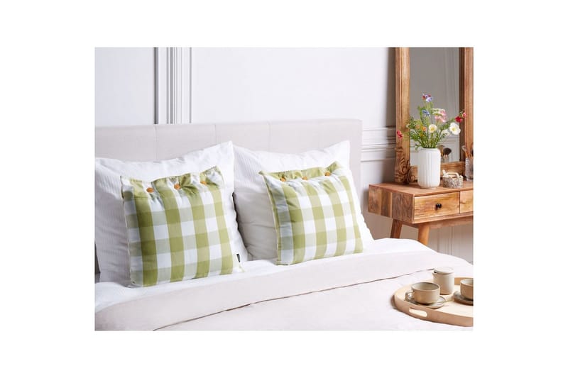 Prydnadskuddar Tamnine set om 2 Grön/Vit, Fyrkantig - Grön/Vit, Fyrkantig - Textil & mattor - Filtar, kuddar & plädar - Prydnadskudde & kuddfodral