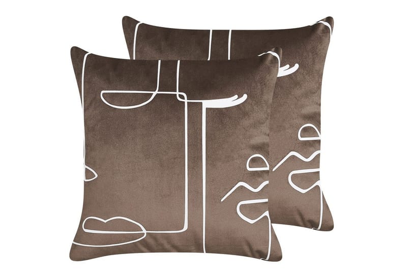 Prydnadskuddar Philodendron set om 2 Brun/Vit - Brun/Vit - Textil & mattor - Filtar, kuddar & plädar - Prydnadskudde & kuddfodral
