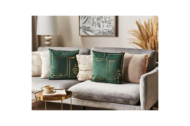 Prydnadskuddar Philodendron set om 2 Grön/guld - Grön/guld - Textil & mattor - Filtar, kuddar & plädar - Prydnadskudde & kuddfodral