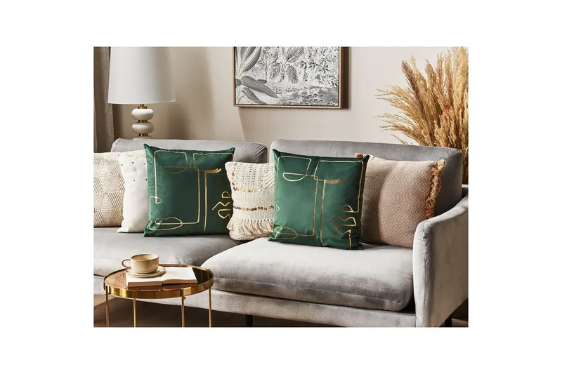 Prydnadskuddar Philodendron set om 2 Grön/guld - Grön/guld - Textil & mattor - Filtar, kuddar & plädar - Prydnadskudde & kuddfodral