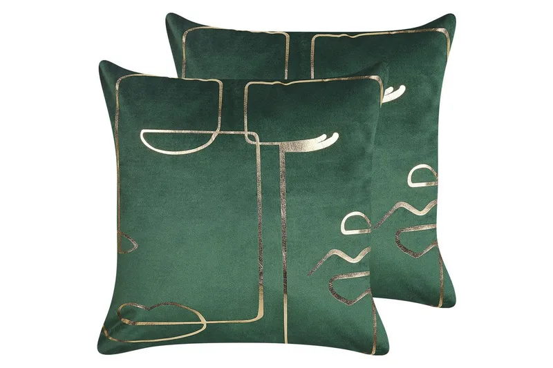 Prydnadskuddar Philodendron set om 2 Grön/guld - Grön/guld - Textil & mattor - Filtar, kuddar & plädar - Prydnadskudde & kuddfodral