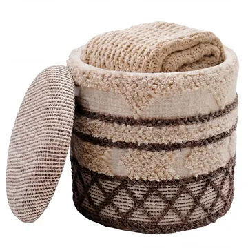Volen Rund sittpuff med förvaring i ulltyg - beige - Textil & mattor - Filtar, kuddar & plädar - Filtar & plädar