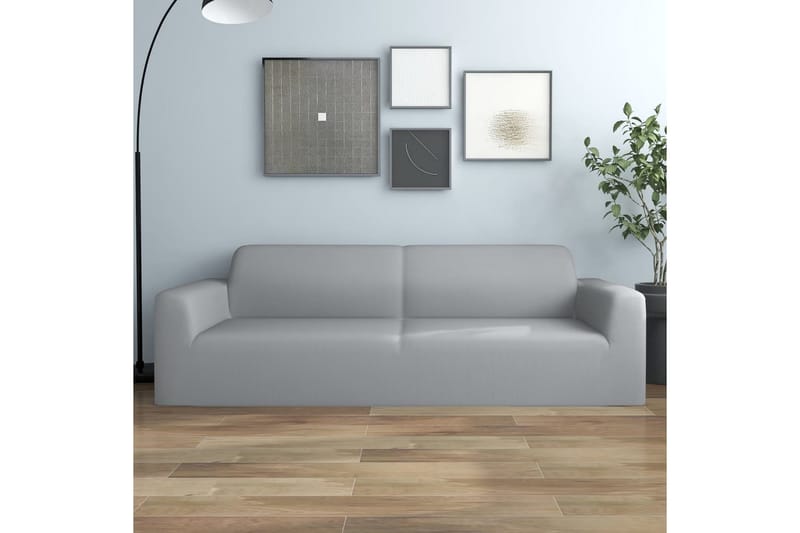 beBasic Sofföverdrag 3-sits med stretch grå polyesterjersey - Grey - Möbelöverdrag - Sofföverdrag