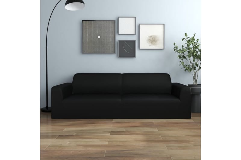 beBasic Sofföverdrag 3-sits med stretch svart polyesterjersey - Black - Möbelöverdrag - Sofföverdrag