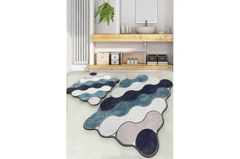 Badrumsmattset (2 delar) Sufia Blå / Mörkblå / Vit / Beige - Blå / Mörkblå / Vit / Beige - Textil & mattor - Mattor - Badrumsmatta