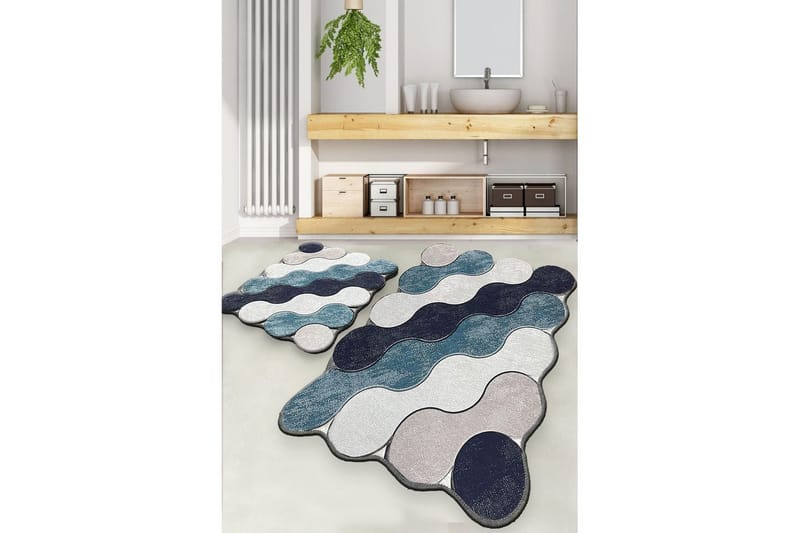 Badrumsmattset (2 delar) Sufia Blå / Mörkblå / Vit / Beige, Blå / Mörkblå / Vit / Beige
