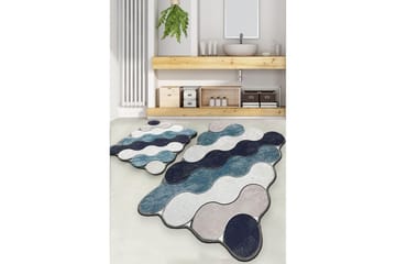 Badrumsmattset (2 delar) Sufia Blå / Mörkblå / Vit / Beige