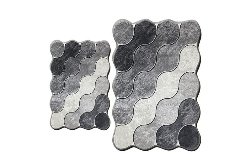 Badrumsmattset (2 delar) Sufia Grå / Ljusgrå / Vit, Grå / Ljusgrå / Vit