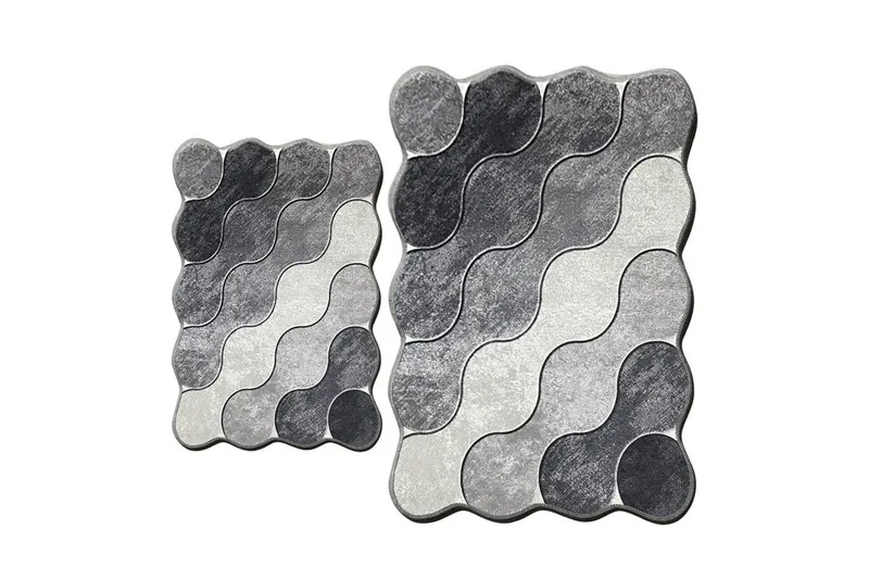 Badrumsmattset (2 delar) Sufia Grå / Ljusgrå / Vit, Grå / Ljusgrå / Vit