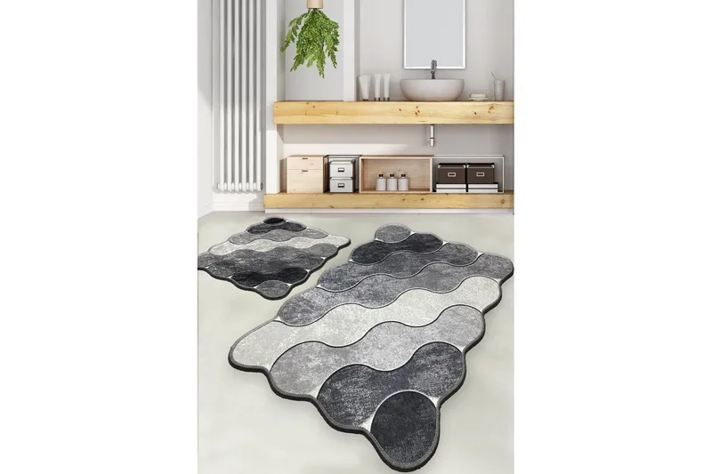 Badrumsmattset (2 delar) Sufia Grå / Ljusgrå / Vit - Grå / Ljusgrå / Vit - Textil & mattor - Mattor - Badrumsmatta