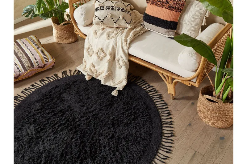 Bitlis Ryamatta 140 cm Rund - Svart - Textil & mattor - Mattor - Modern matta - Ryamatta & luggmatta