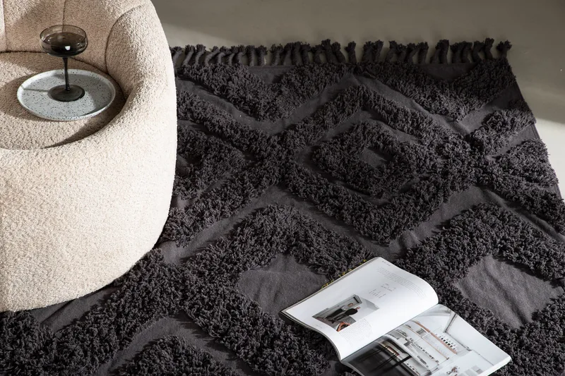 Hilma Bomullsmatta Rektangulär 250x350 cm - Mörkgrå - Textil & mattor - Mattor - Modern matta - Bomullsmatta