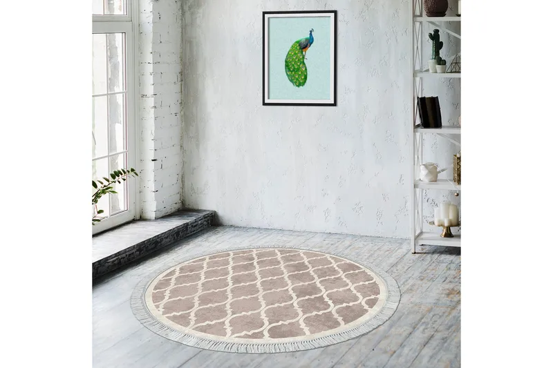 Alanur Home Matta 100x100 cm - Cremevit/Brun - Textil & mattor - Mattor - Modern matta - Friezematta