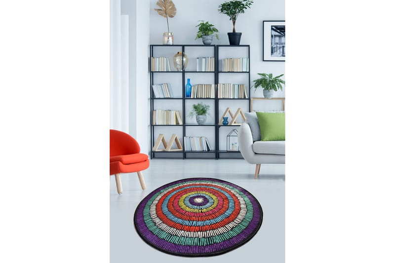 Bengul Matta Rund 100 cm - Flerfärgad/Sammet - Textil & mattor - Mattor - Modern matta - Friezematta