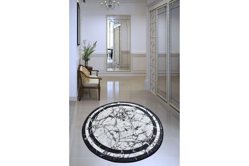 Brinmor Matta Rund 140 cm - Vit/Svart/Sammet - Textil & mattor - Mattor - Modern matta - Friezematta