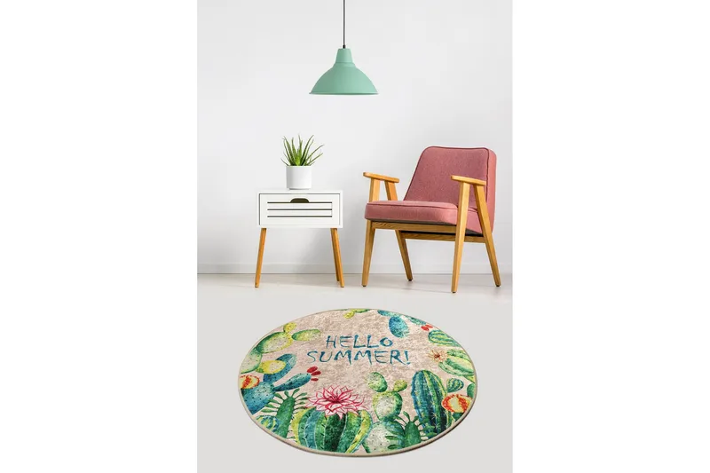 Buoris Matta Rund 100 cm - Flerfärgad/Sammet - Textil & mattor - Mattor - Modern matta - Friezematta