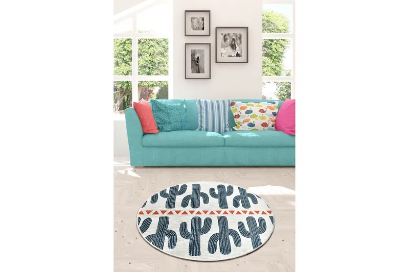 Contento Matta Rund 100 cm - Flerfärgad/Sammet - Textil & mattor - Mattor - Modern matta - Friezematta
