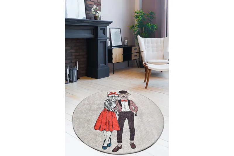 Coppia Matta Rund 140 cm - Flerfärgad/Sammet - Textil & mattor - Mattor - Modern matta - Friezematta