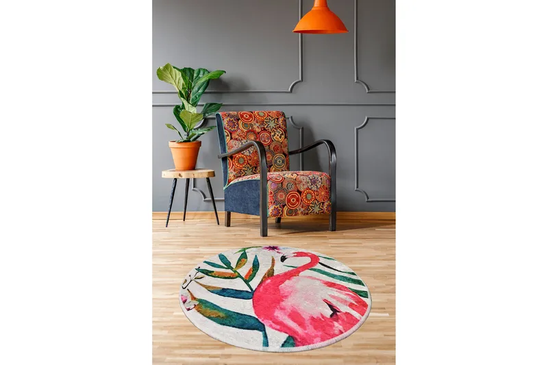 Delaram Matta Rund 100 cm - Flerfärgad/Sammet - Textil & mattor - Mattor - Modern matta - Friezematta