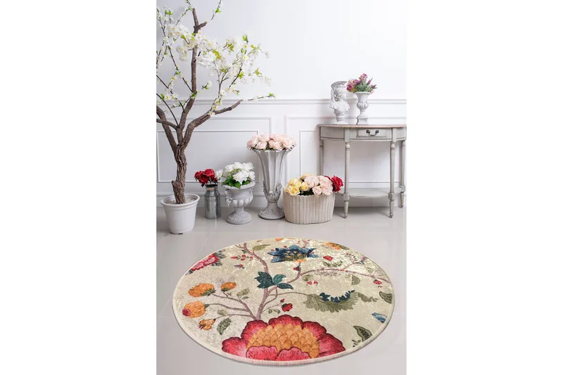 Kaihe Matta Rund 100 cm - Flerfärgad/Sammet - Textil & mattor - Mattor - Modern matta - Friezematta